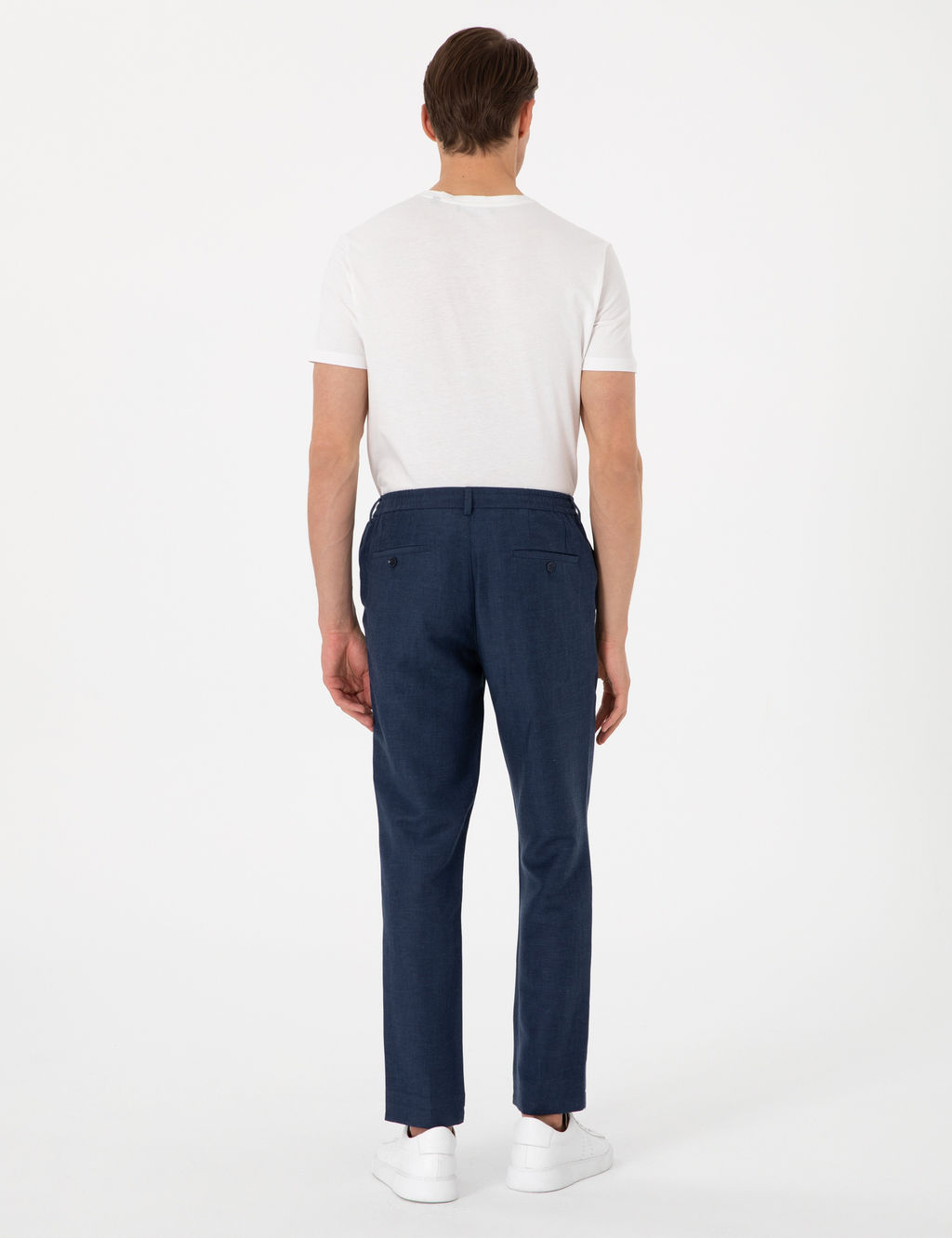 Lacivert Slim Fit Keten Kar___ml_ Pantolon