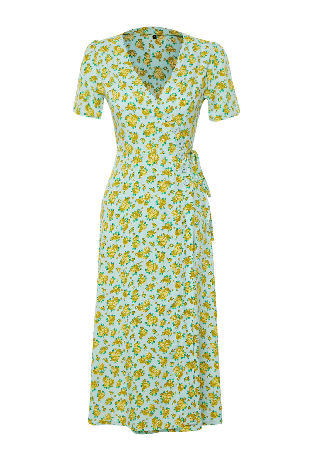 Cok Renkli Cicekli Kruvaze Midi Dokuma Elbise TWOSS24EL00492