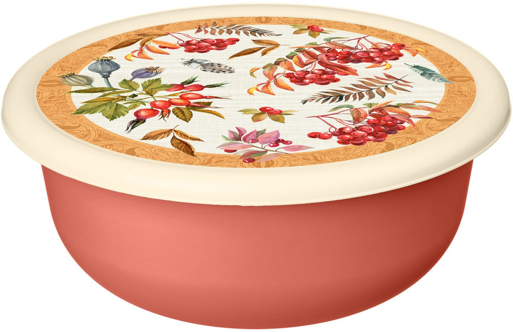 Миска 3,2л с крышкой с декором (оранжевый) 222143405/04 - Homestar фото 2