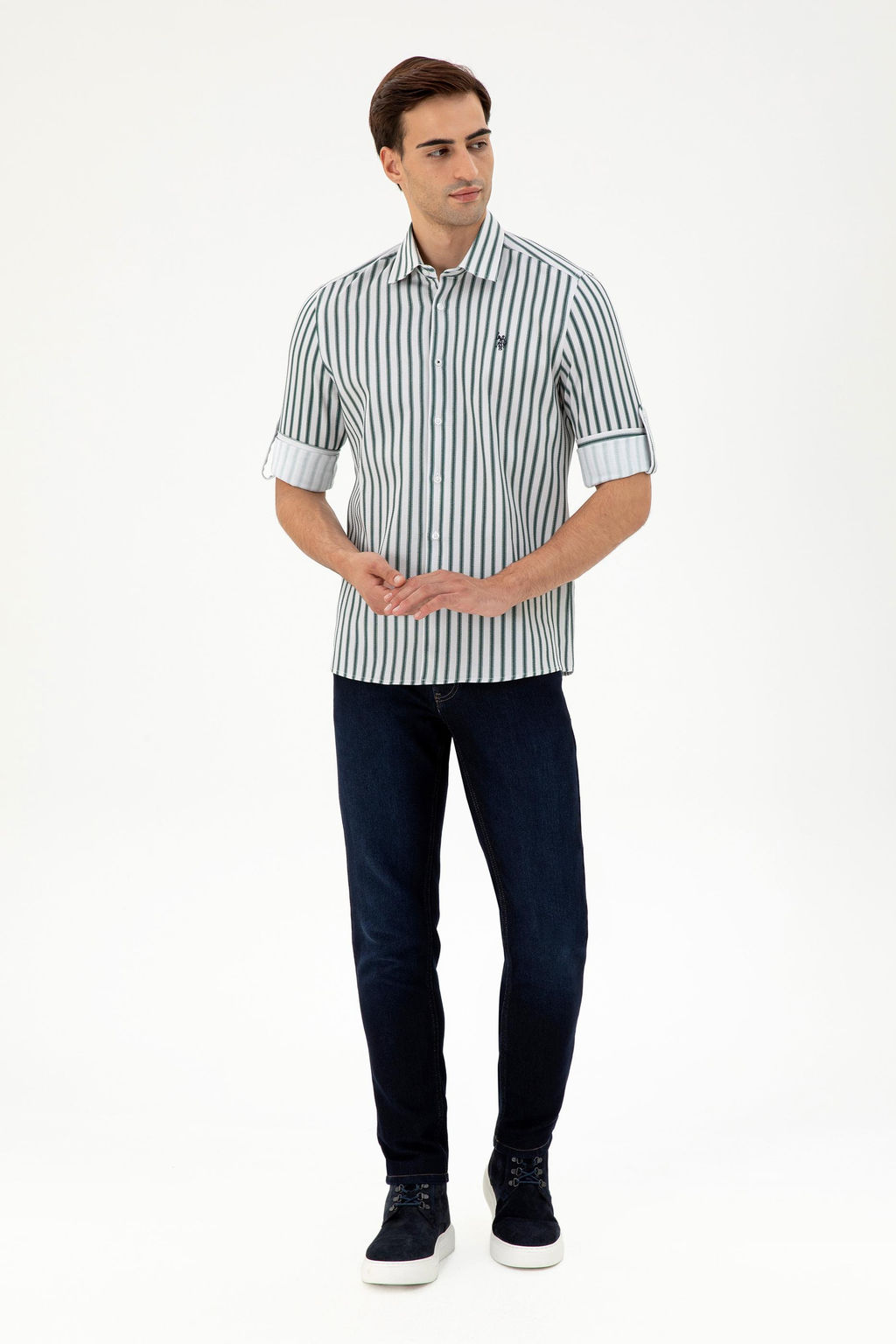 Мужская темно-зеленая рубашка с длинным рукавом Неожиданная скидка в корзине - U.s. polo assn фото 4