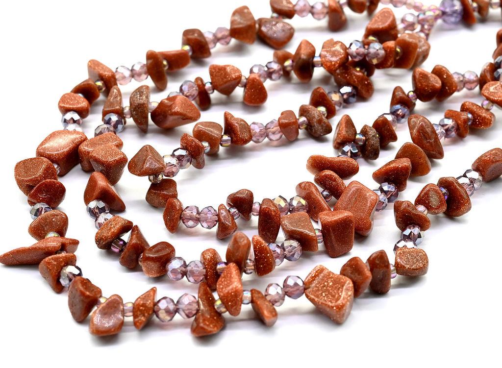 Колье крошка 3 нити с авантюрином искусственным и цирконом, 45см