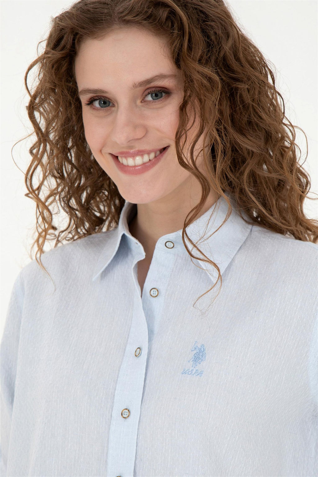 Женская голубая рубашка с длинным рукавом - U.s. polo assn фото 2