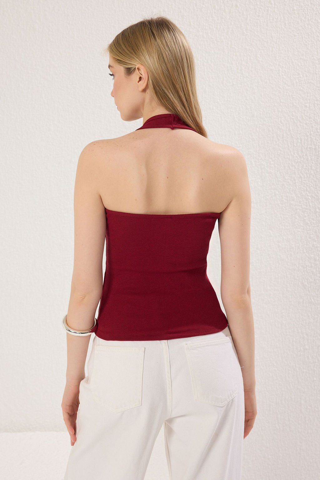 TRENDYOLMILLA Antrasit-Bordo 2li Paket Havuz Yaka Vucuda Oturan Fitlli Esnek Orme Atlet TWOSS25AL00049  фото 7