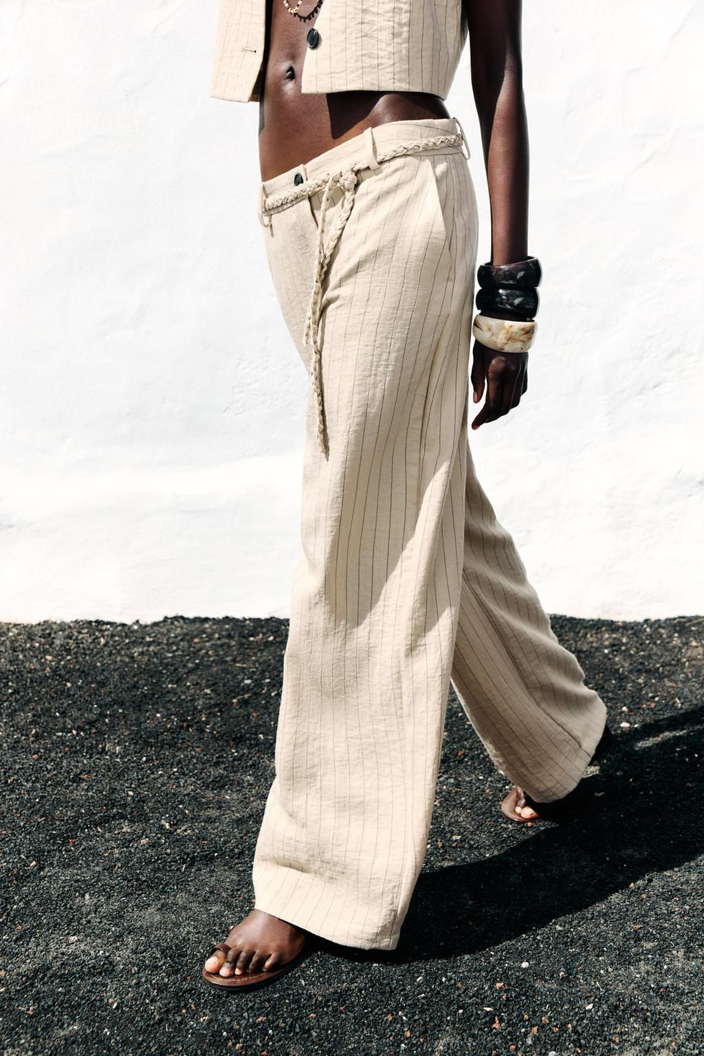STRIPED TROUSERS WITH BRAIDED BELT - Zara фото 4