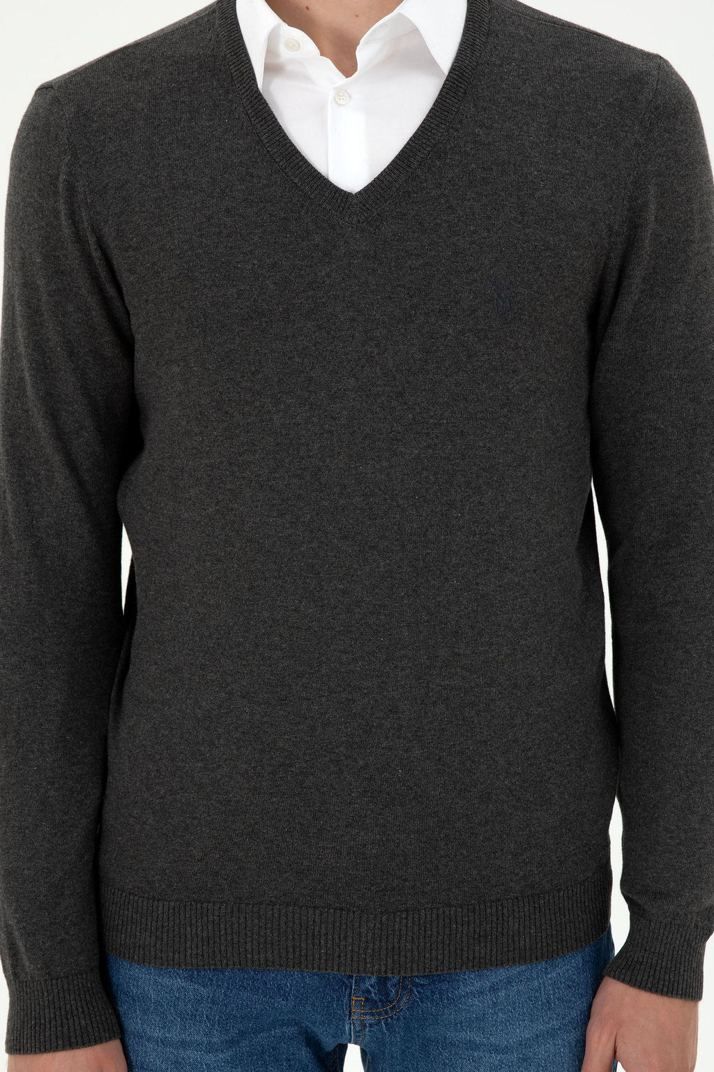 Erkek Slim Fit V Yaka Antrasit Melanj Basic Kazak - U.s. polo assn фото 6