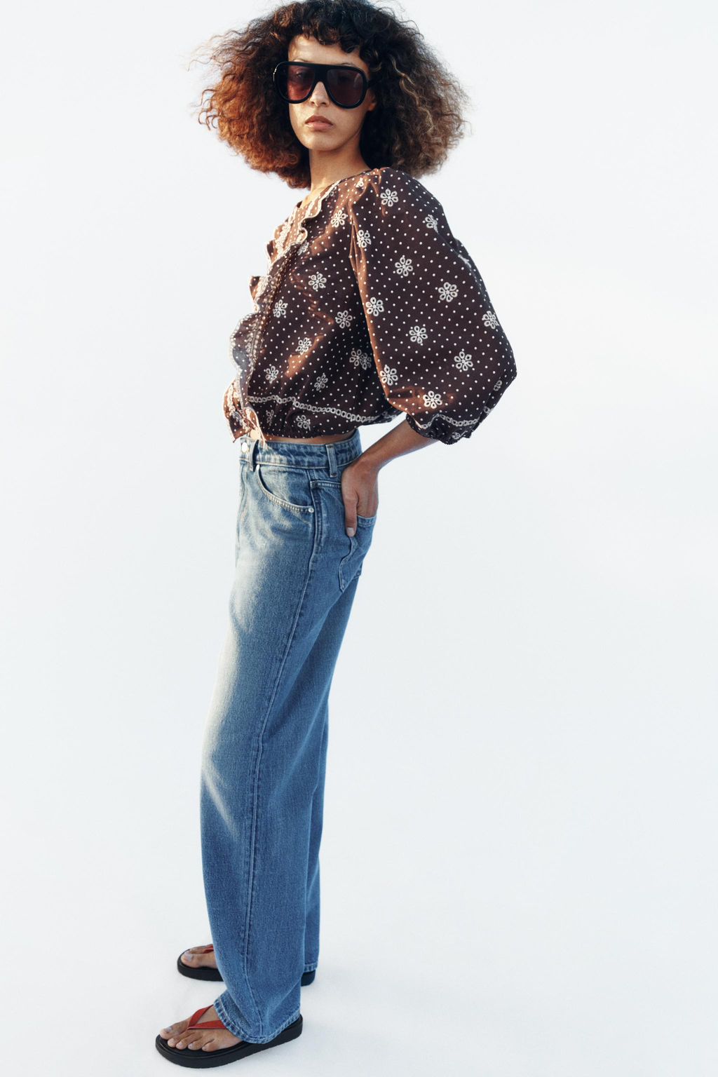 BLUSA LUNARES BORDADOS PERFORADOS / Marr?n - Zara фото 4