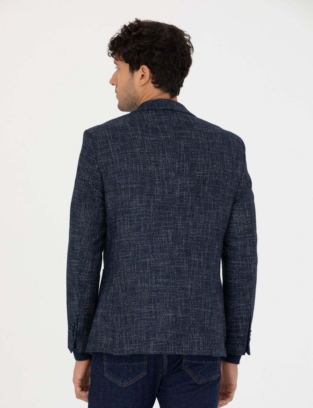 A__k Lacivert Ekstra Slim Fit Y_n Kar___ml_ Blazer Ceket