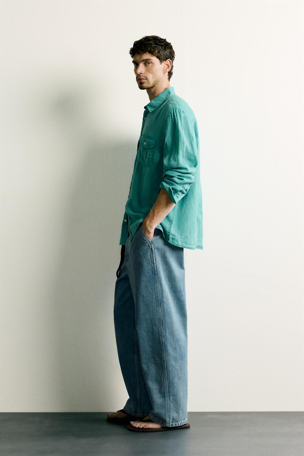 CAMISA RELAXED FIT 100% LINO / Turquesa - Zara фото 4