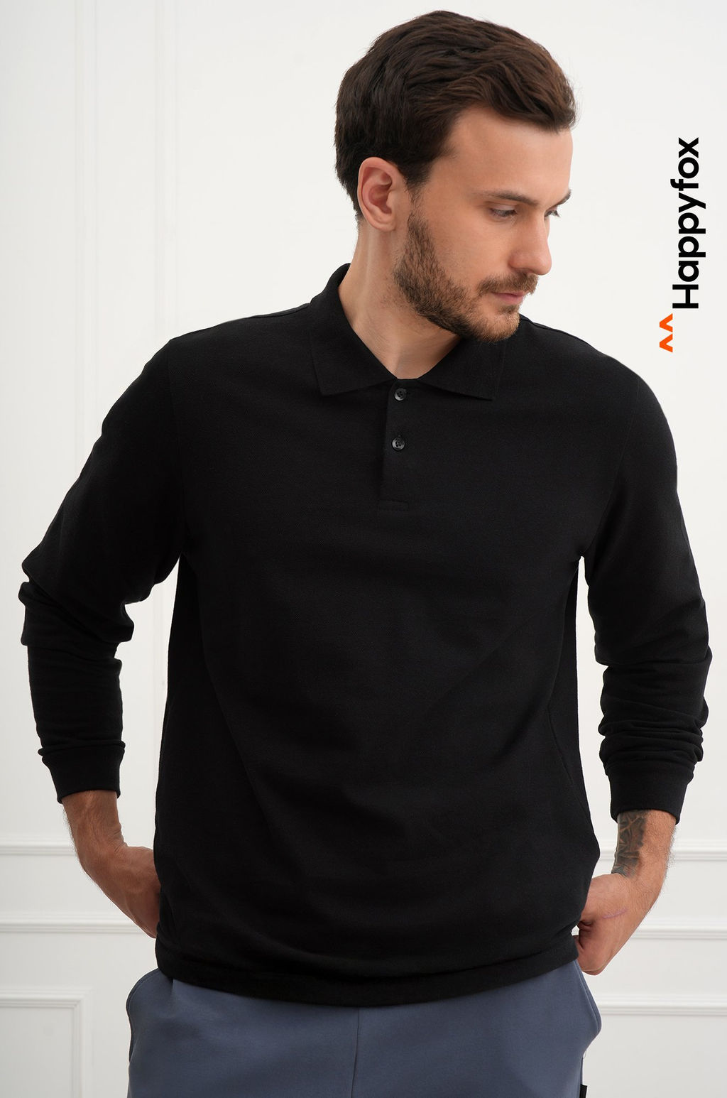 Мужской базовый лонгслив-поло Happyfox