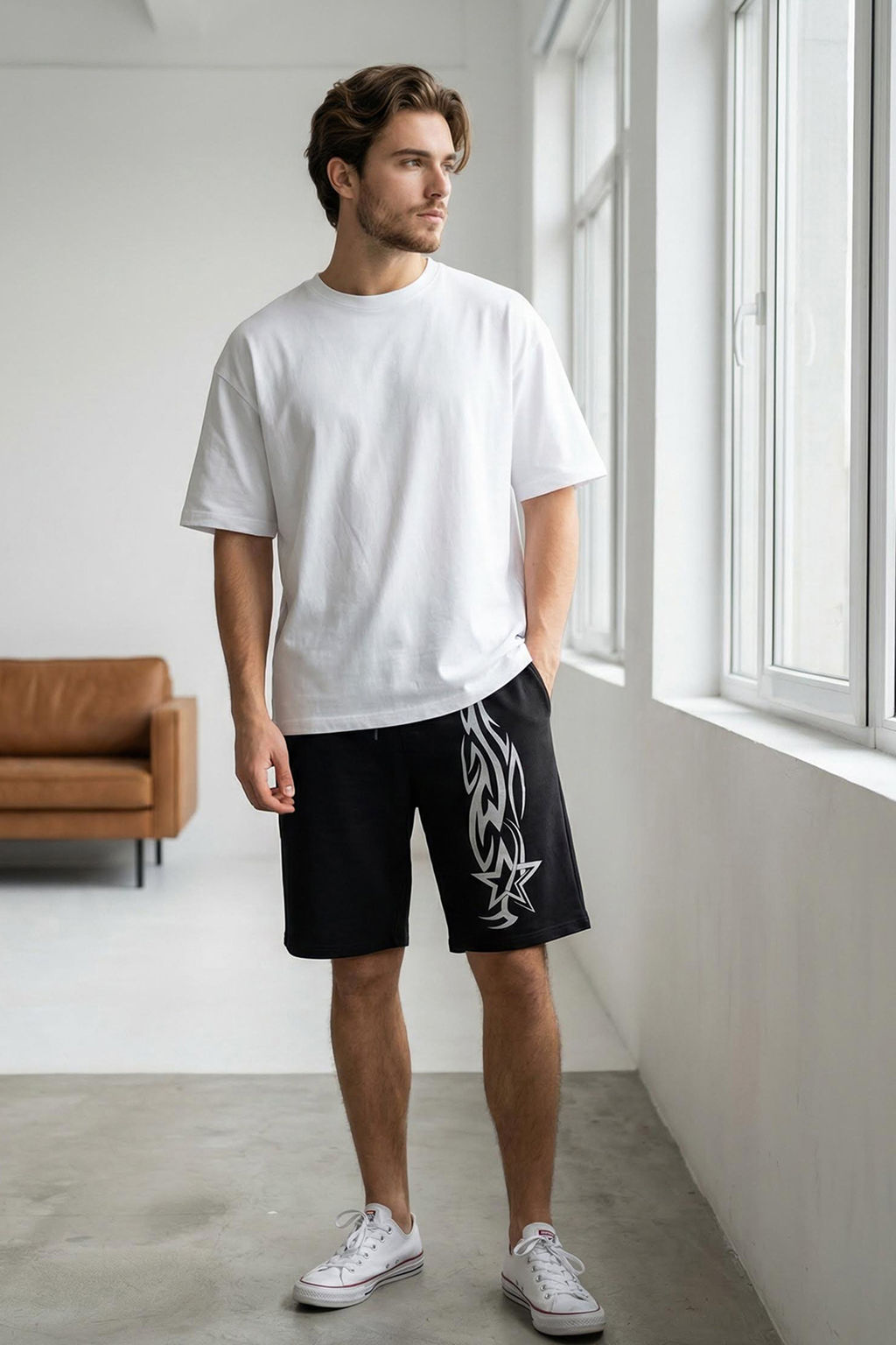 TRENDYOL MAN Siyah Oversize/Genis Kesim Bask?l? Sort & Bermuda TMNSS25SR00050 - Trendyolmilla фото 6
