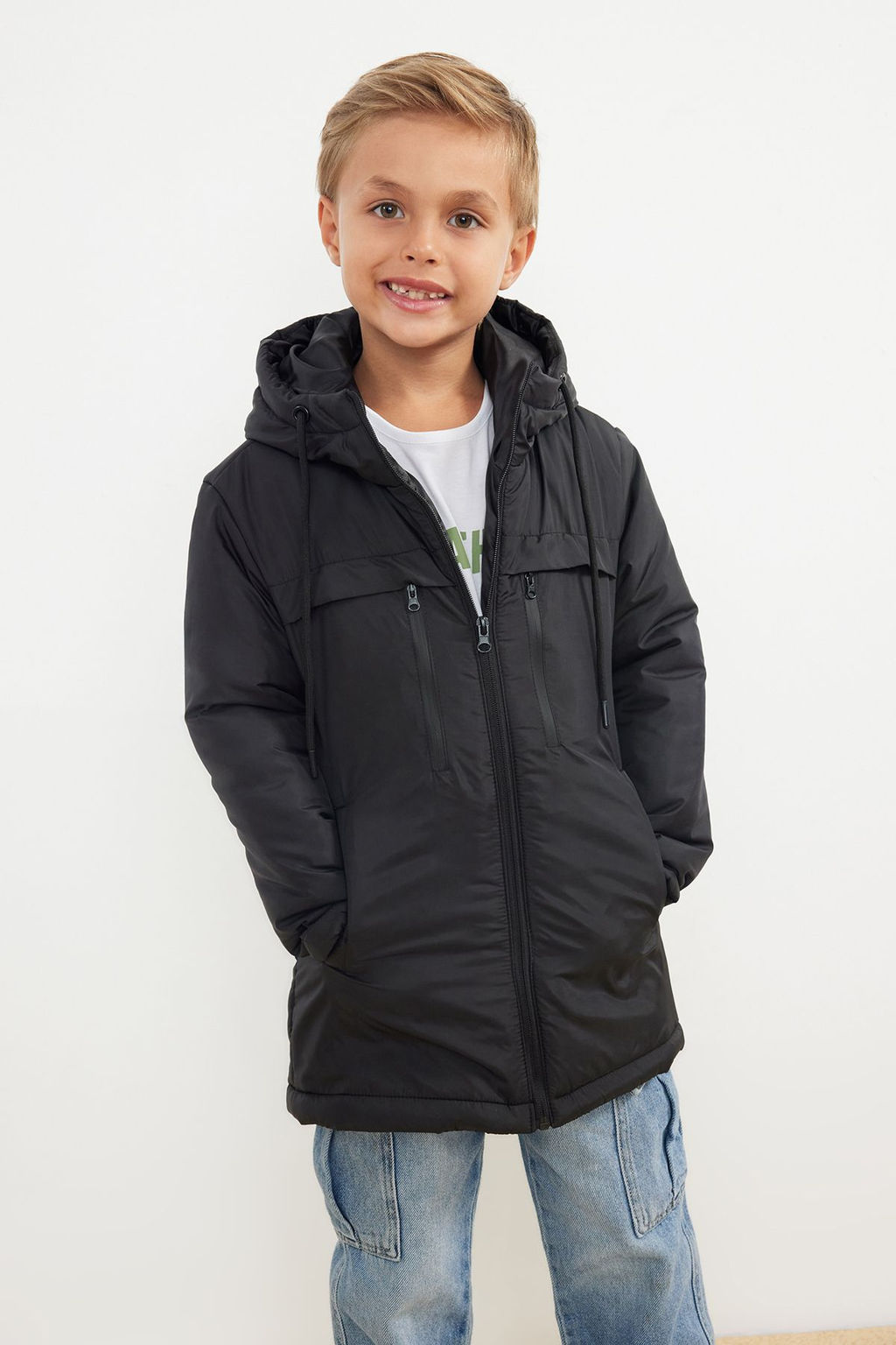 Siyah Erkek Cocuk Kapusonlu Cepli Regular Mont TKDAW25MO00006 - Trendyolmilla фото 2