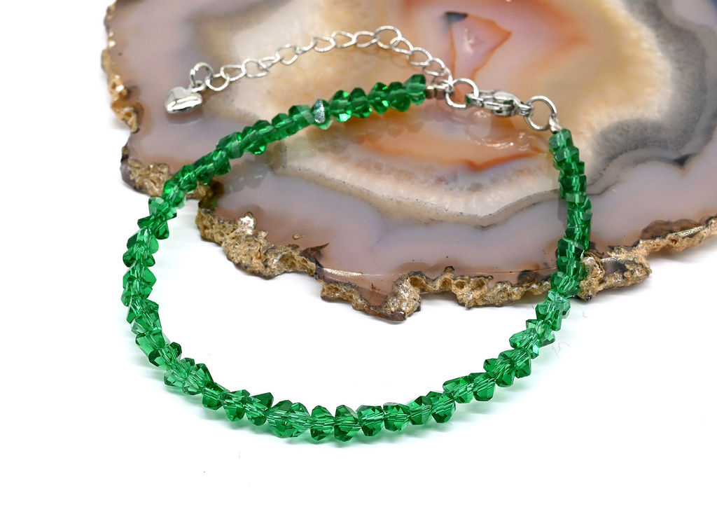 Браслет из циркона огранка 4мм, цвет изумруд, 18см