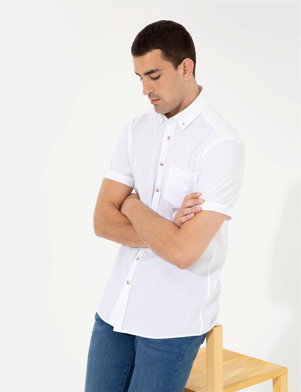 Beyaz Regular Fit K_sa Kollu G_mlek