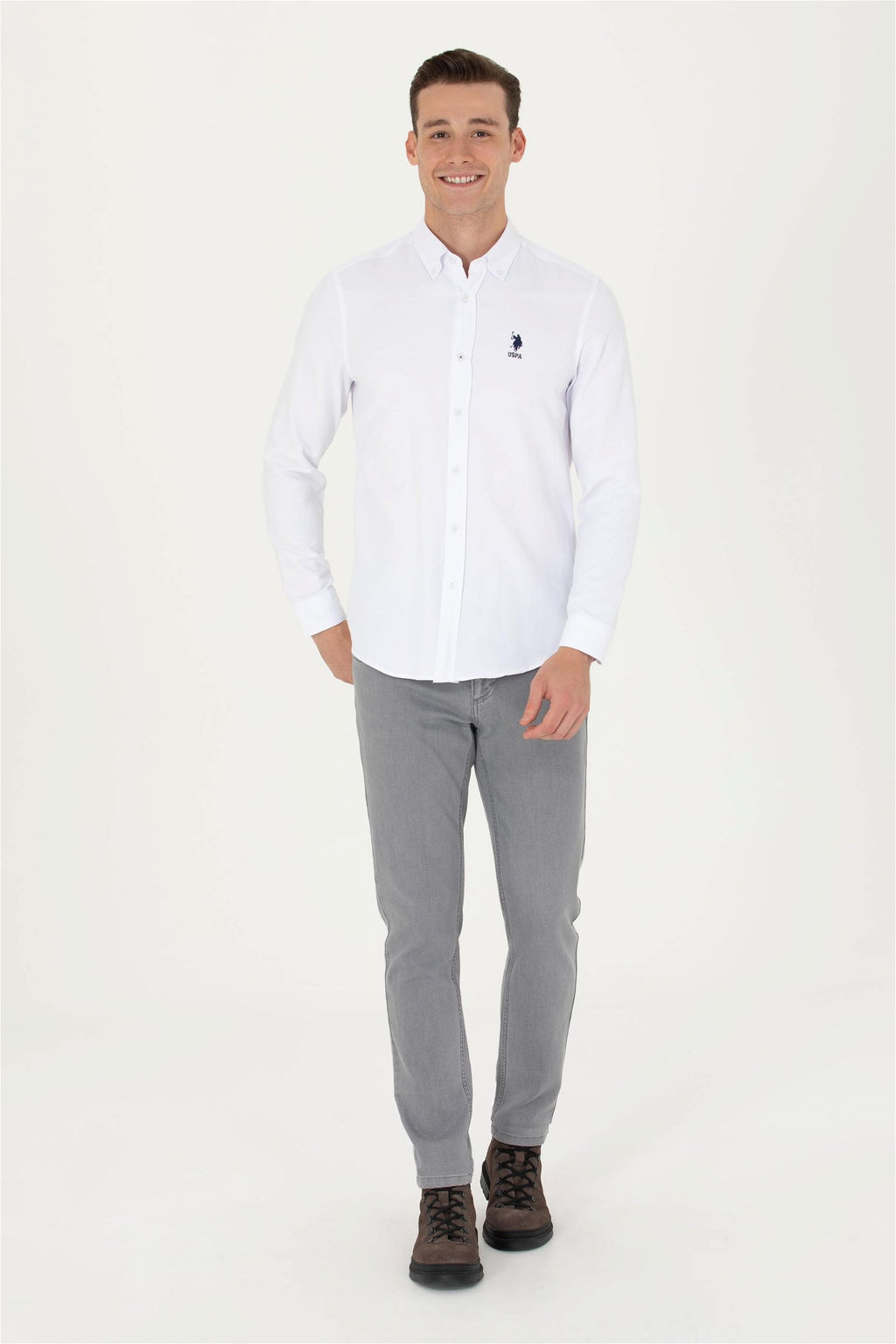 U. S. Polo Assn Мужская белая базовая рубашка с длинным рукавом - U.s. polo assn фото 3