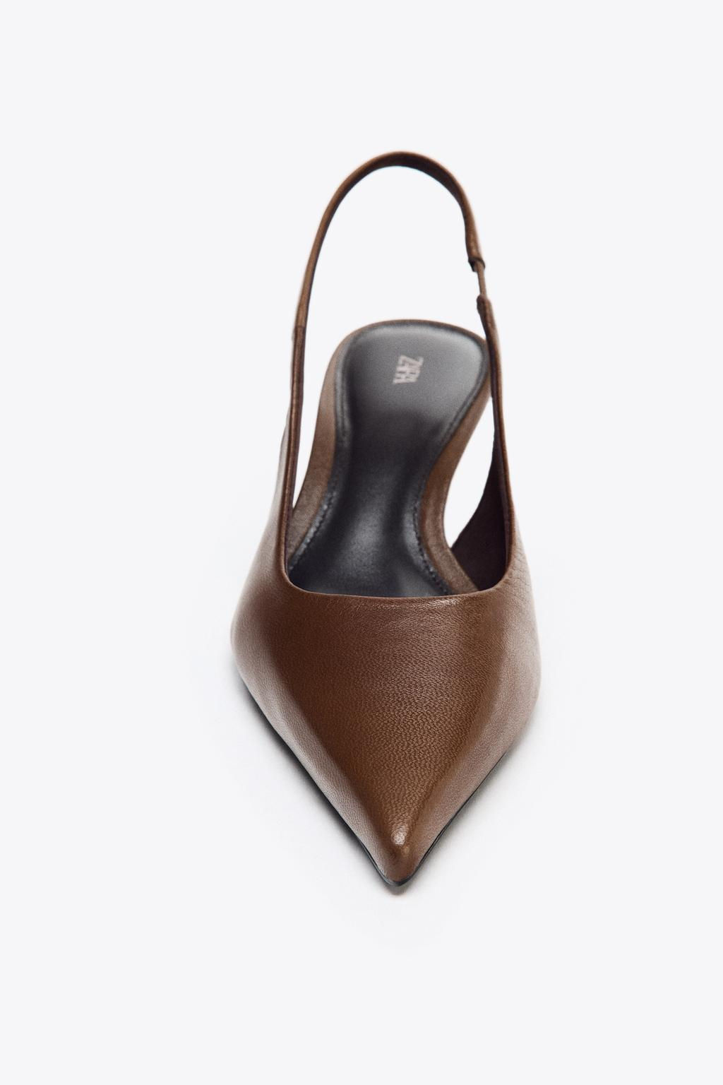 LEATHER KITTEN HEEL SHOES - Zara фото 5