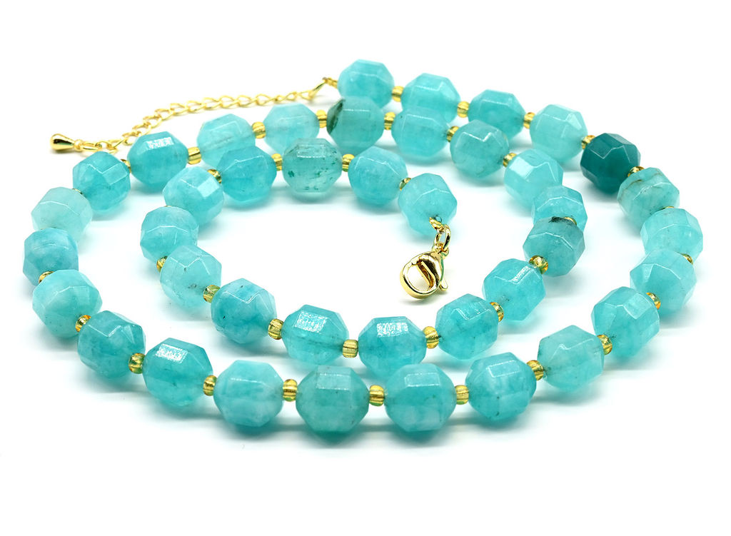 Бусы граненые из кальцита сегмент 8*10мм цв.амазонит, 50см