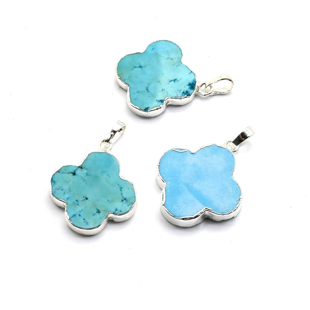Подвеска Клевер 22*22мм из бирюзы искусственной