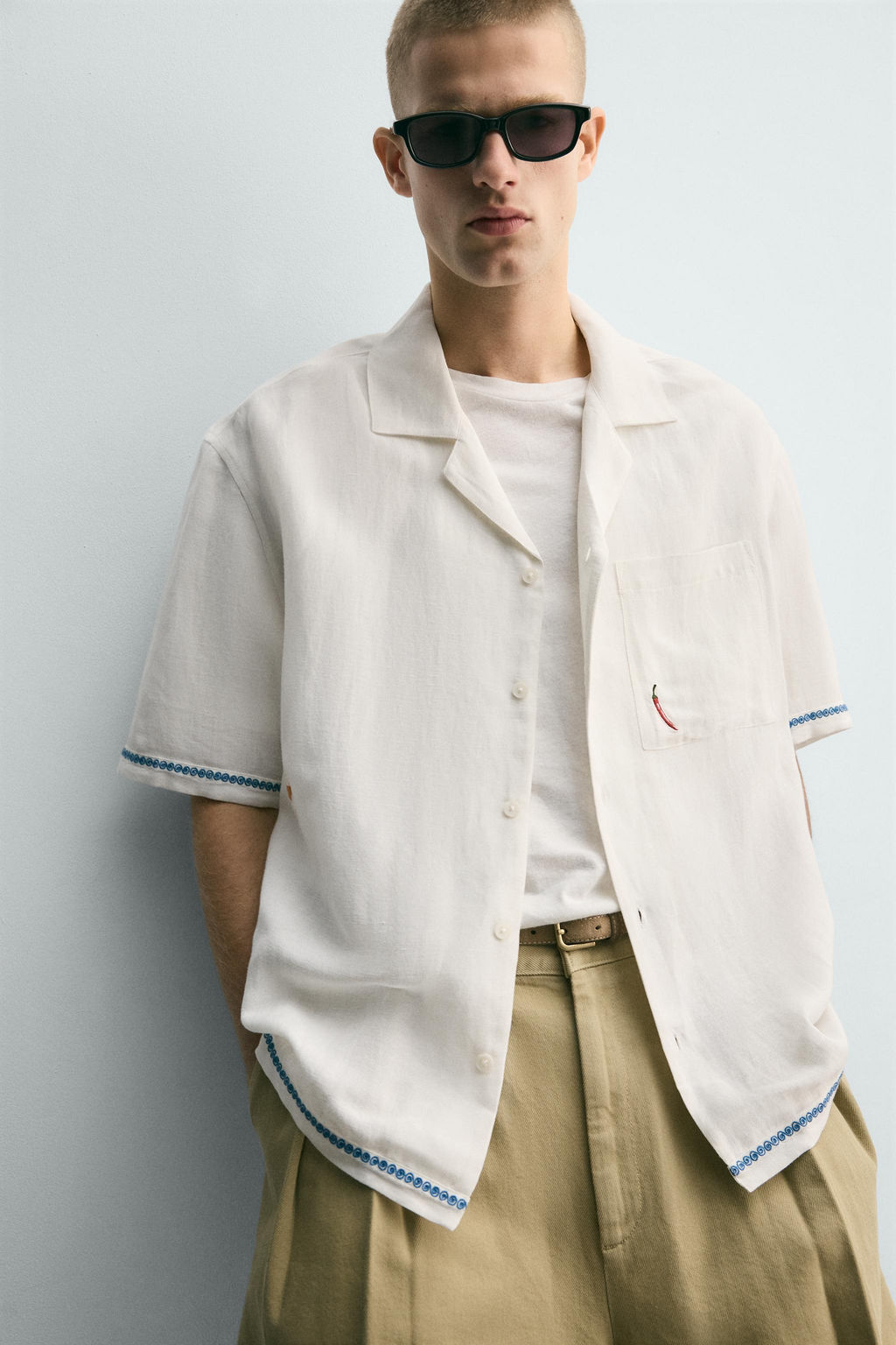 CAMISA VISCOSA - LINO BORDADOS CONTRASTE / Blanco - Zara фото 5
