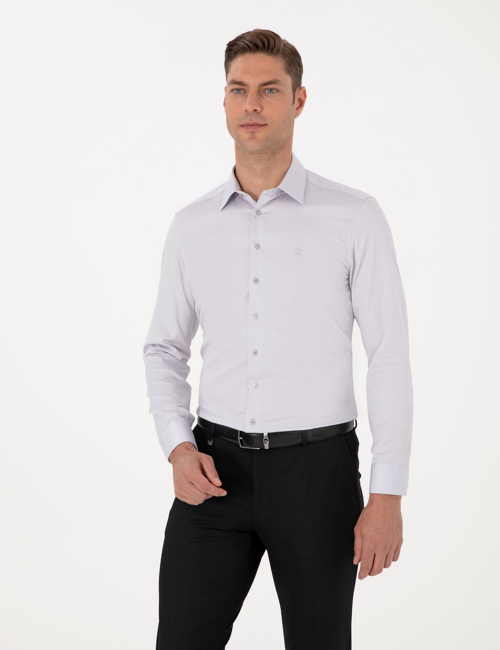 Gri %100 Pamuk Slim Fit Uzun Kollu Basic G_mlek