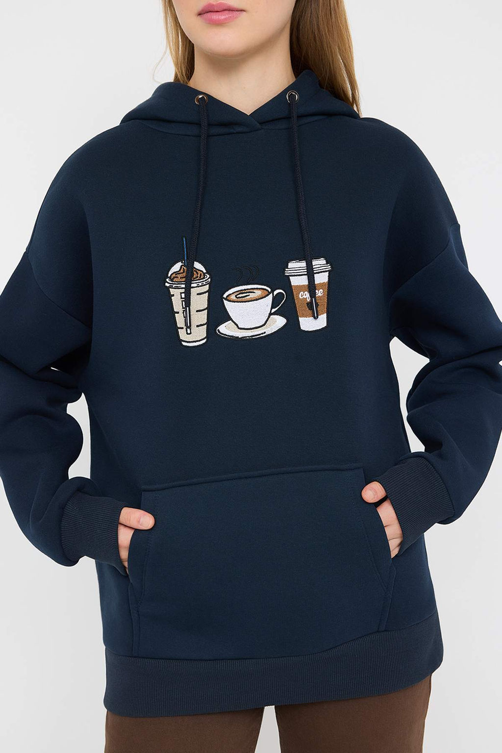 Teen Lacivert Nak?sl? Oversize/Genis Kal?p Kapusonlu Orme Sweatshirt TWOAW26SW00105