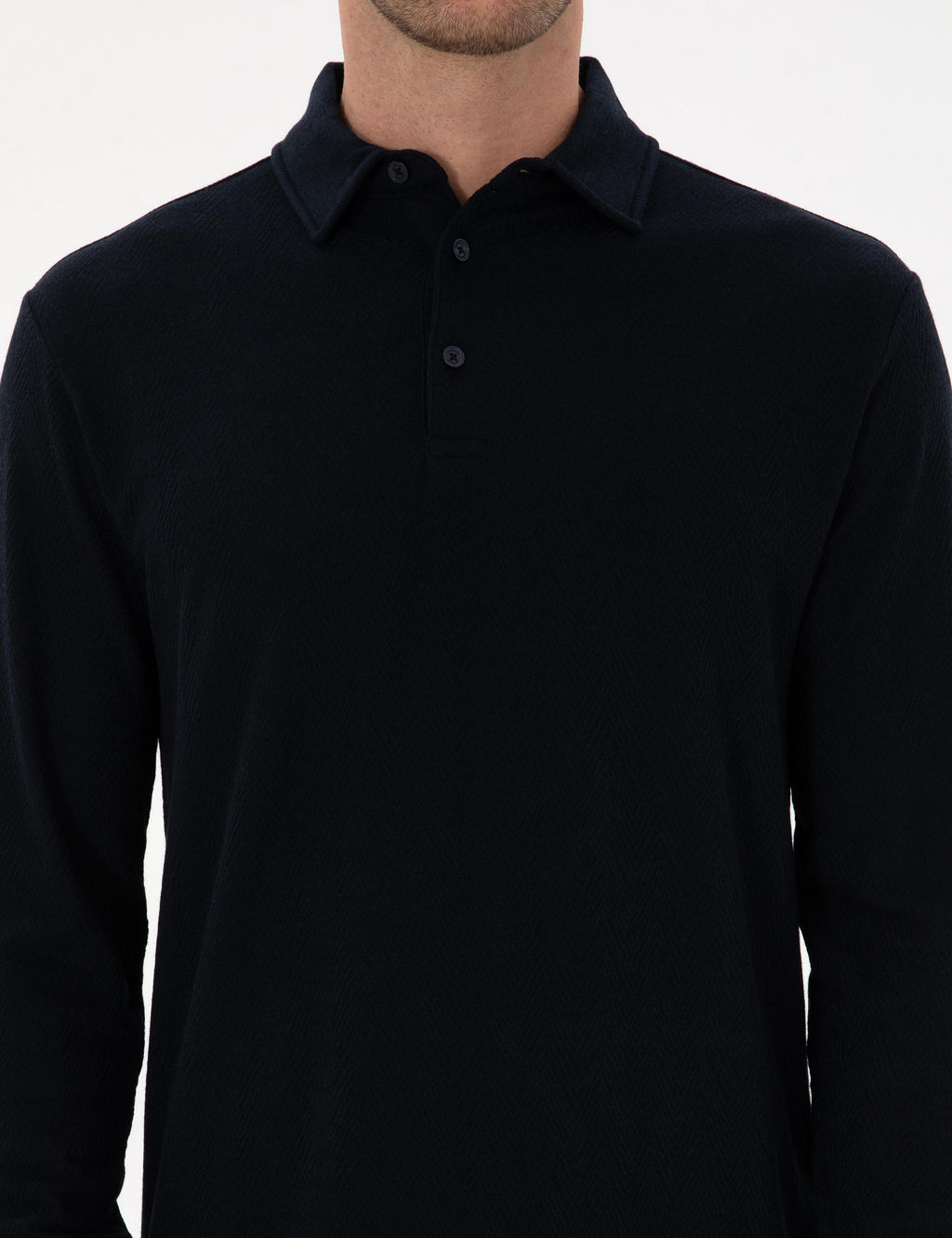 Lacivert Regular Fit Pamuk Kar___ml_ Polo Yaka Sweatshirt