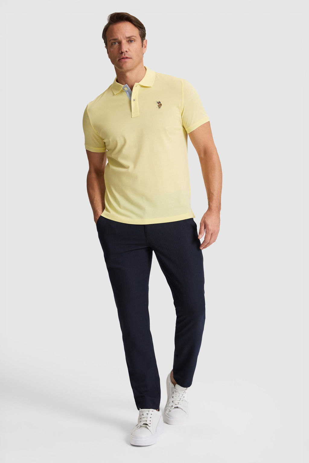 Erkek A__k Sar_ Regular Fit Polo Yaka Basic Ti__rt