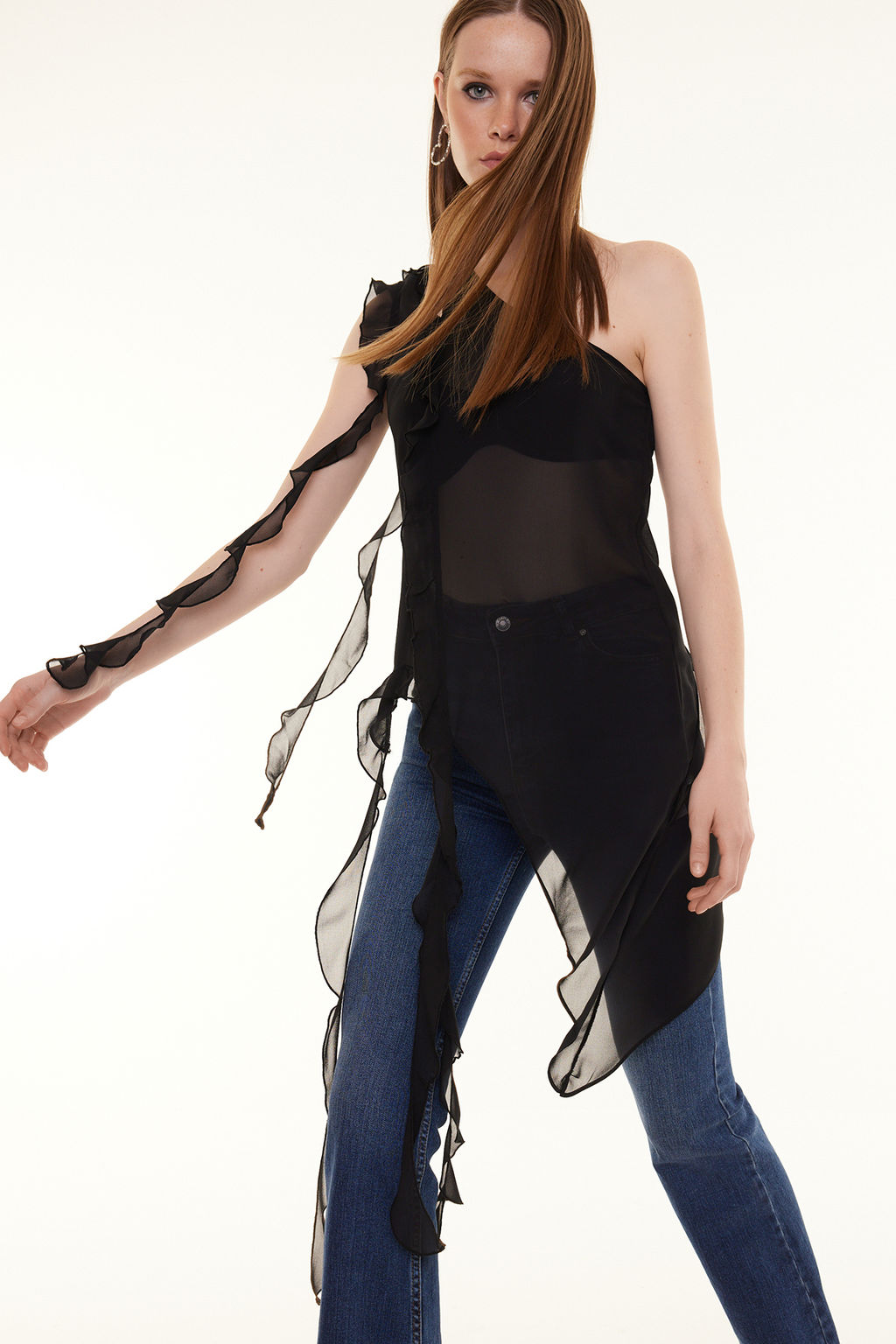 Siyah F?rf?rl? Dokuma Bluz TPRSS24BZ00022 - Trendyolmilla фото 3