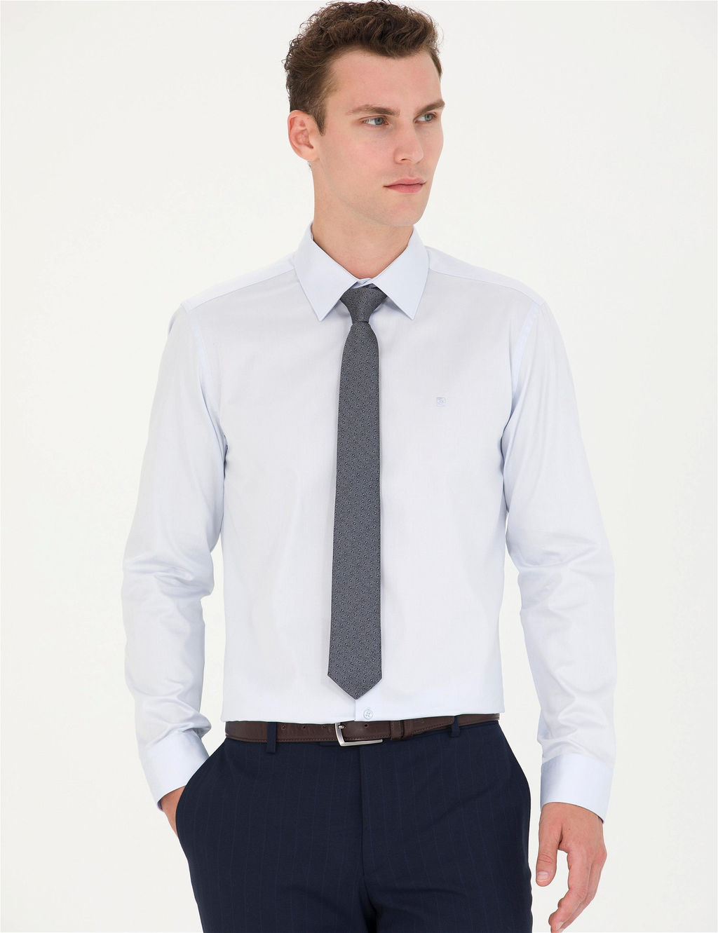 A__k Mavi Slim Fit Uzun Kollu Basic G_mlek