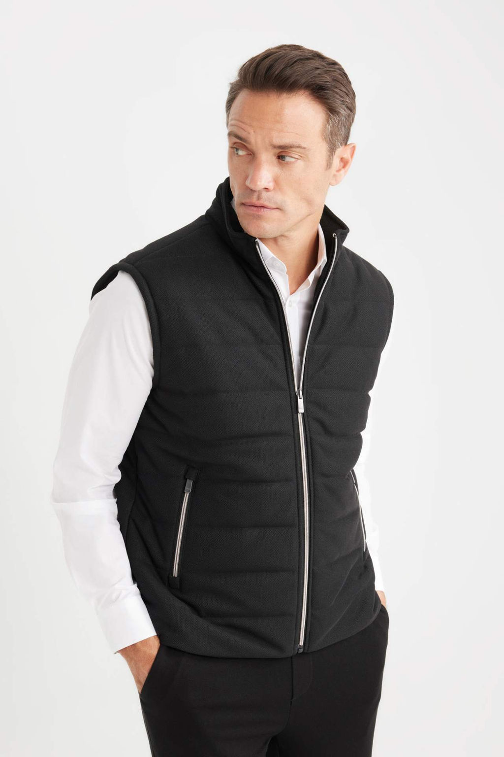 Slim Fit Dar Kesim Dik Yaka Fermuarl? Yelek - Defacto фото 2