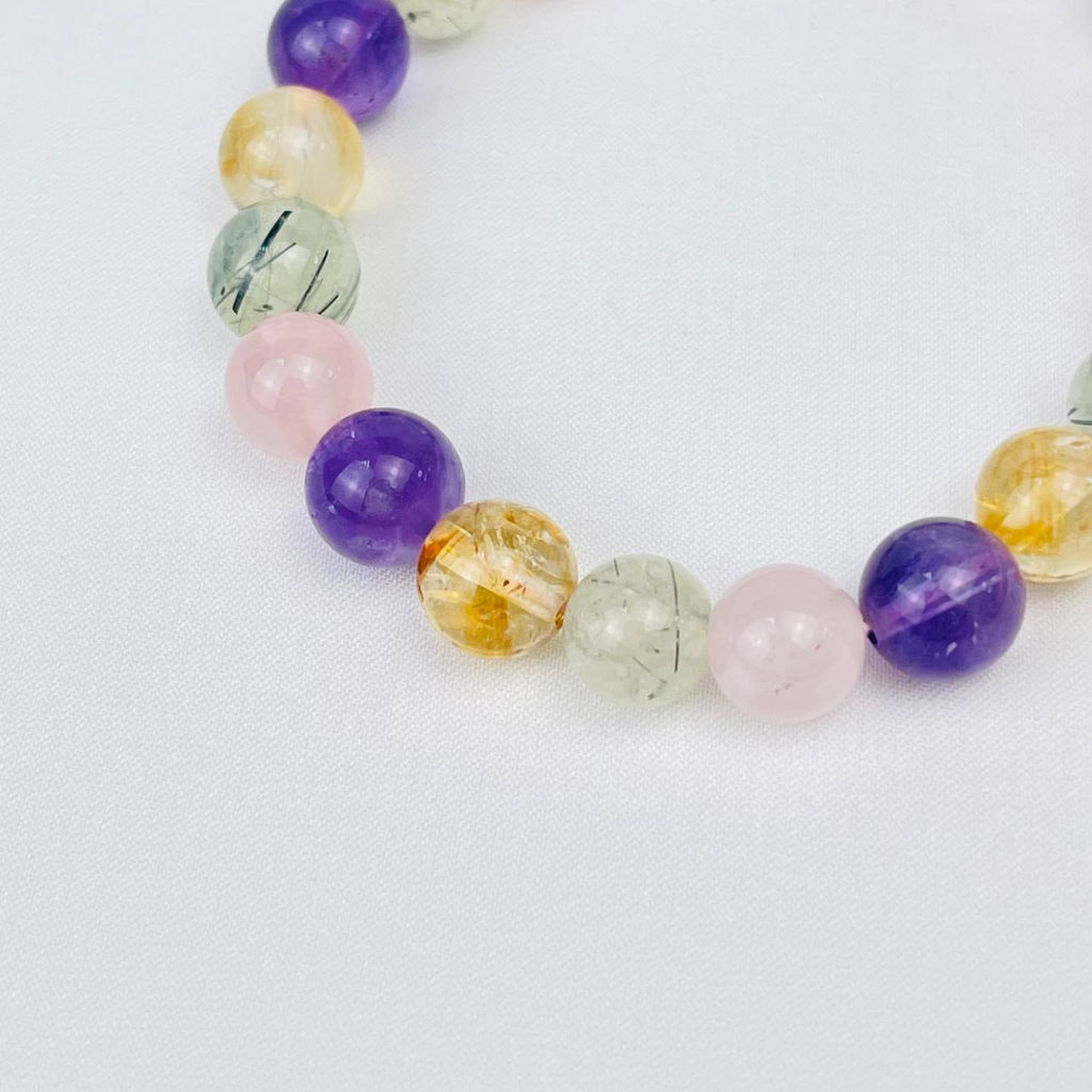 Браслет из Пренита, Аметиста, Розового кварца и Цитрина 17 см