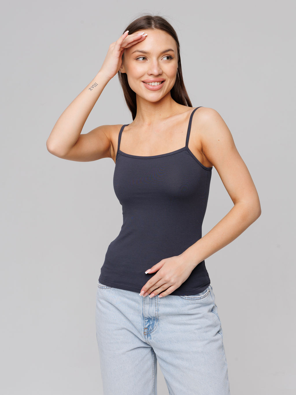 Женская майка на бретелях графит ЛТ-07 (33)