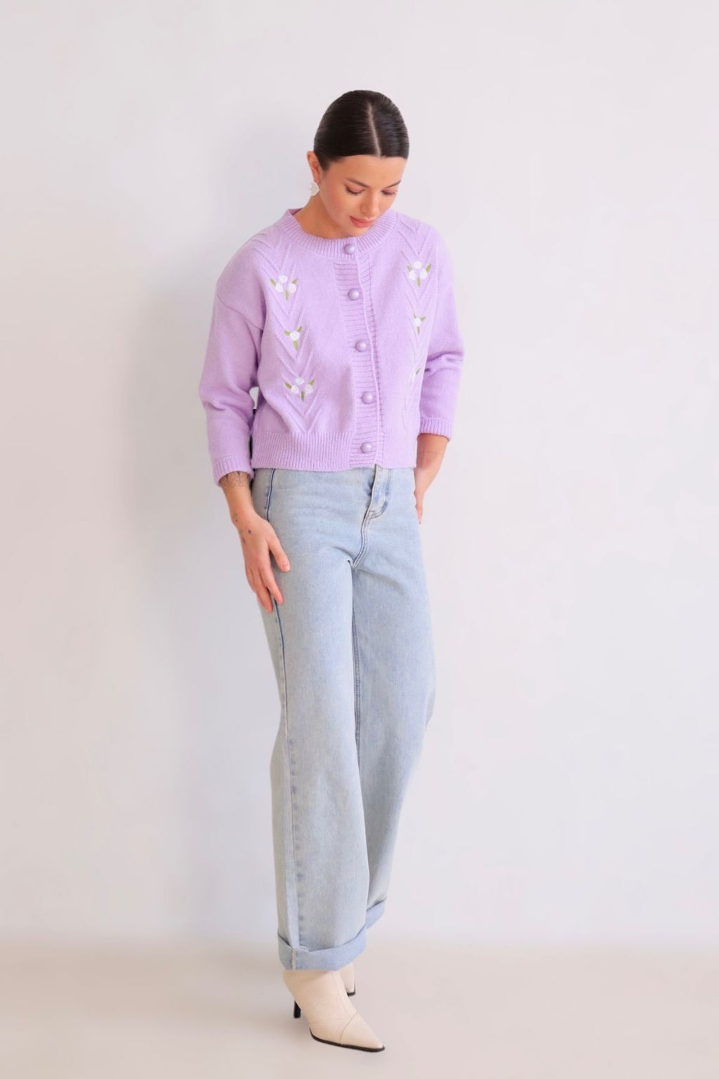 Martichelli Кардиган лавандовый с белыми цветочками фото 2