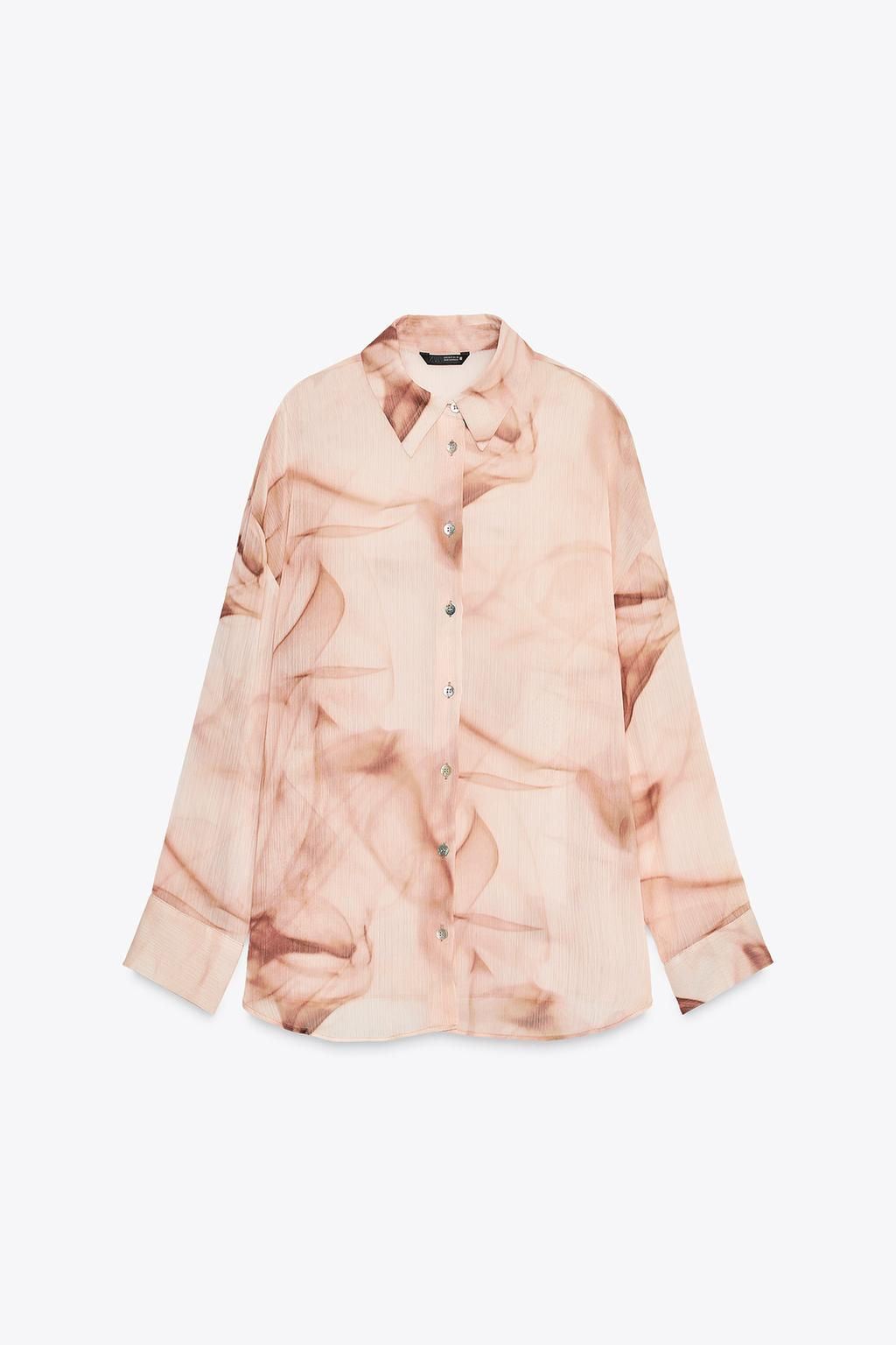 TIE-DYE PRINT COTTON GAUZE BLOUSE - Zara фото 7