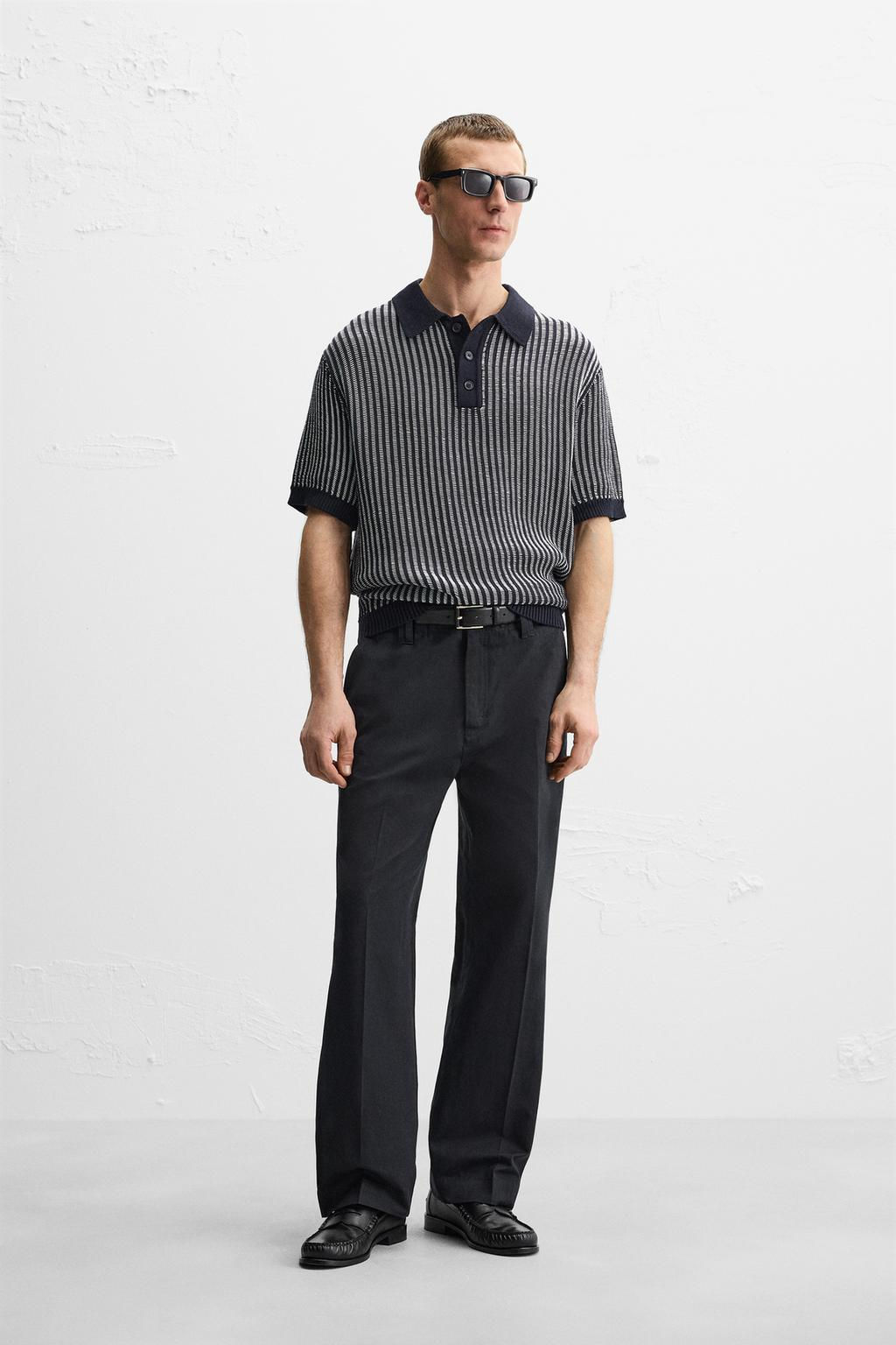 CONTRASTING RIBBED KNIT POLO SHIRT