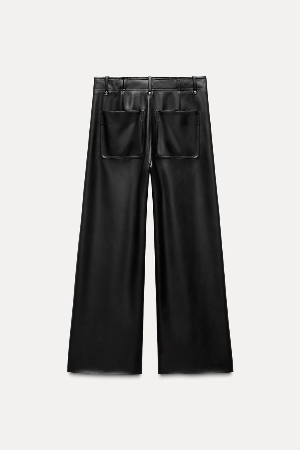 ZW COLLECTION LEATHER EFFECT WIDE LEG TROUSERS - Zara фото 8