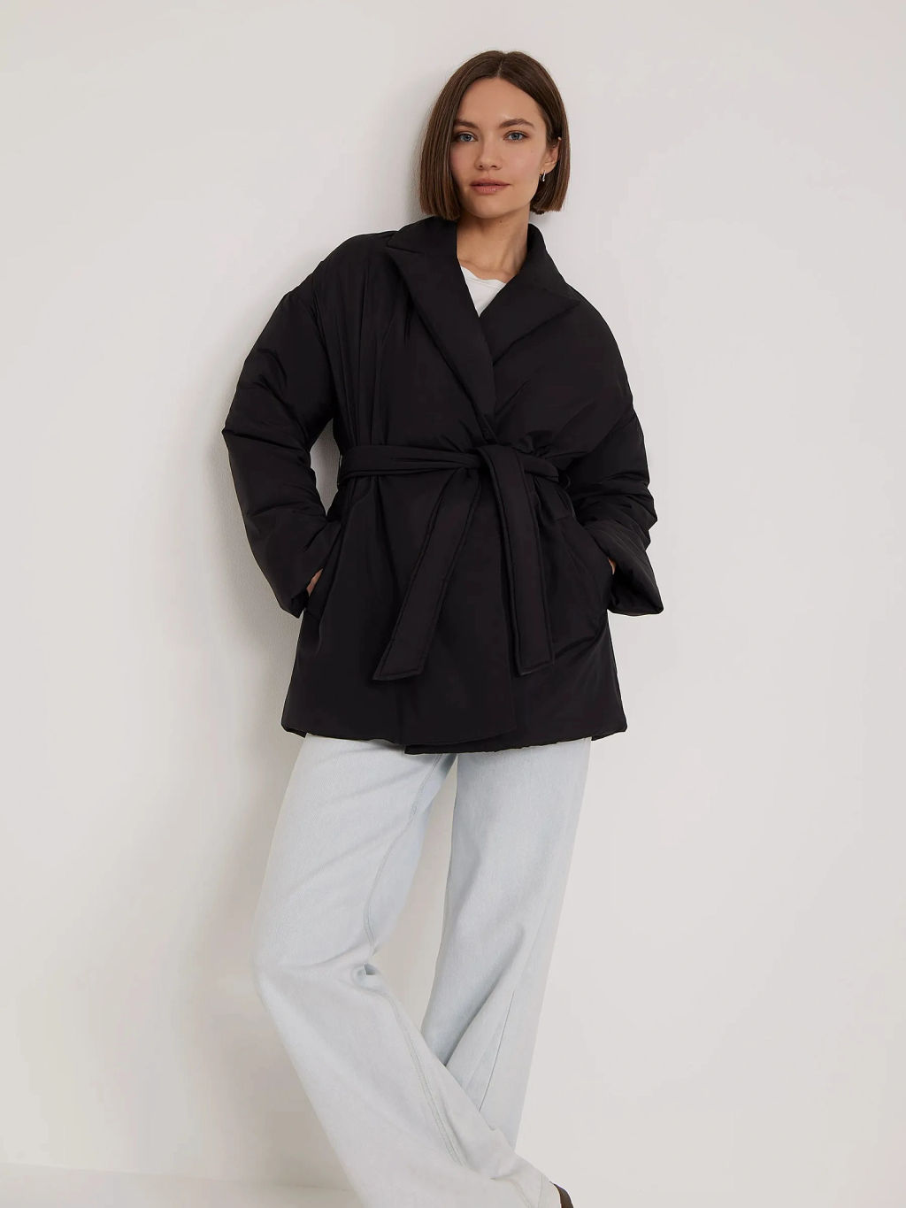 Куртка с поясом N055/charcoal - Emka фото 6