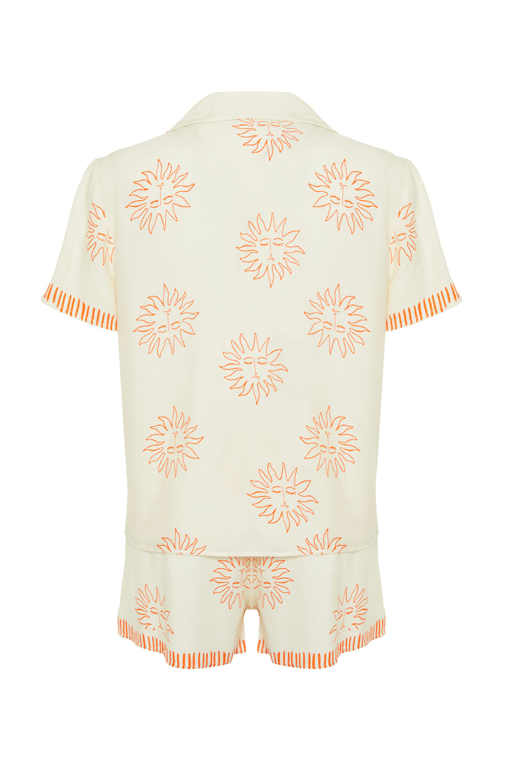 Trendyolmilla Ekru-Lacivert Gunes Desenli Viskon Sortlu Dokuma Pijama Tak?m? THMSS24PT00009  фото 15