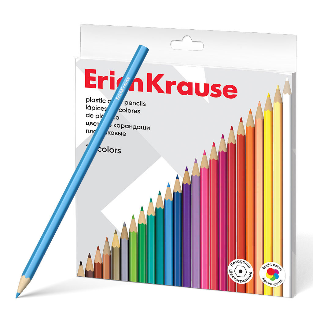 Цена за 10 шт. Цветные карандаши пластиковые ErichKrause шестигранные 24 цвета (в коробке с европодвесом 24 шт)