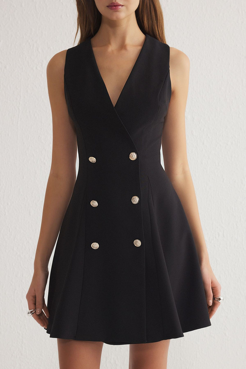 Siyah Dugmeli Mini Dokuma Ceket Elbise TWOSS25EL00117