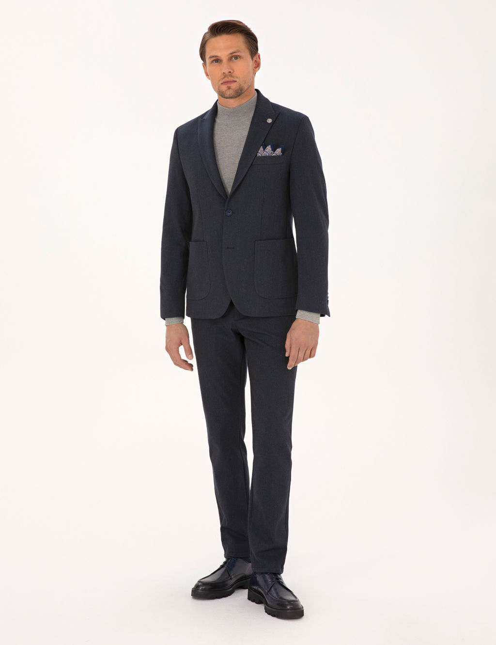 Lacivert Slim Fit Flanel Dokulu Kuma_ Pantolon