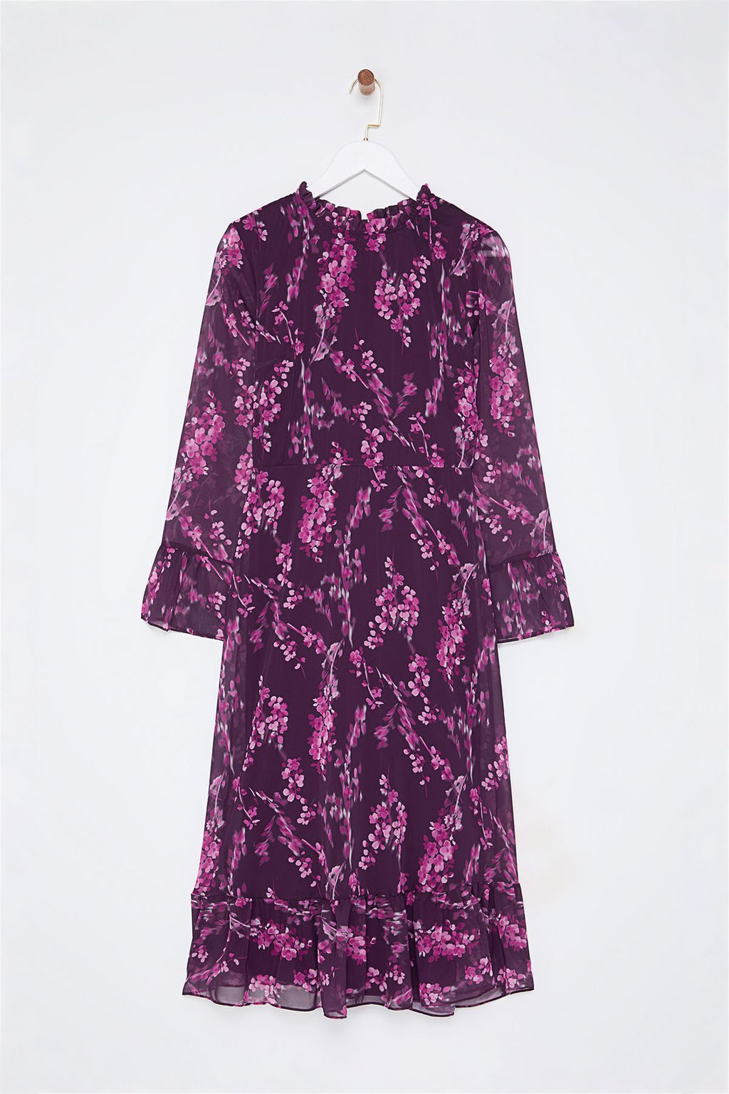 TRENDYOLMILLA Mavi Cicek Desenli A Kesim Dik Yaka Midi Astarl? Sifon Dokuma K?sl?k Elbise TWOAW25EL00173  фото 6