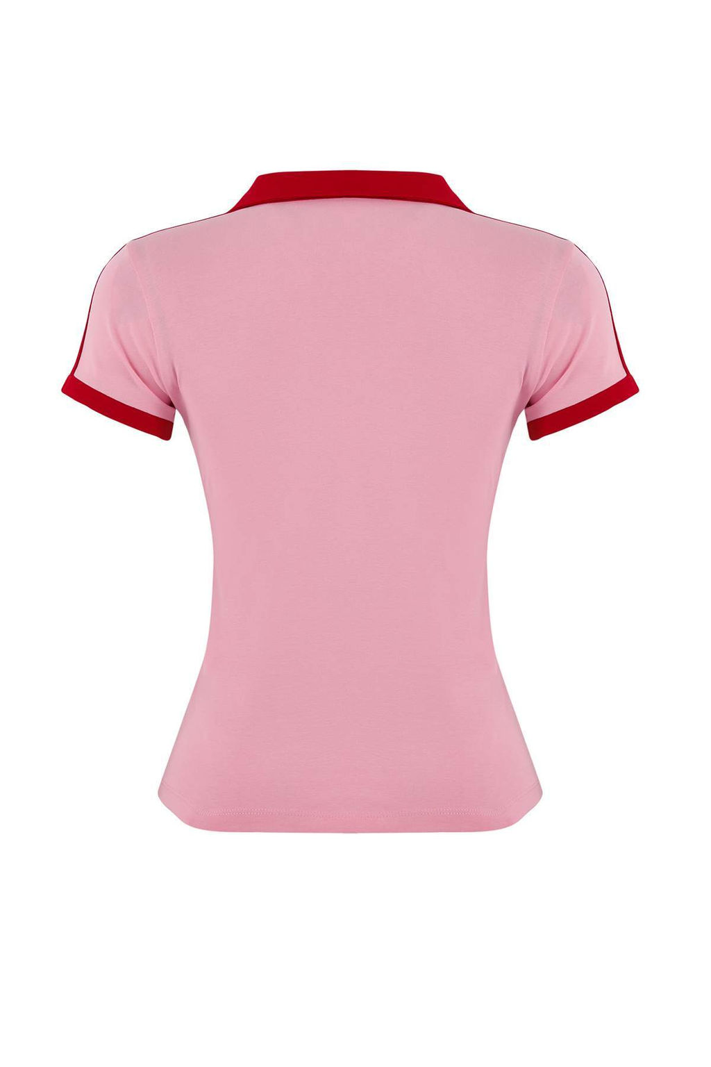 Pembe Fitted/Vucuda Oturan Polo Yaka K?sa Kollu Pamuklu Esnek Orme T-shirt TWOSS26TS00022 - Trendyolmilla фото 2