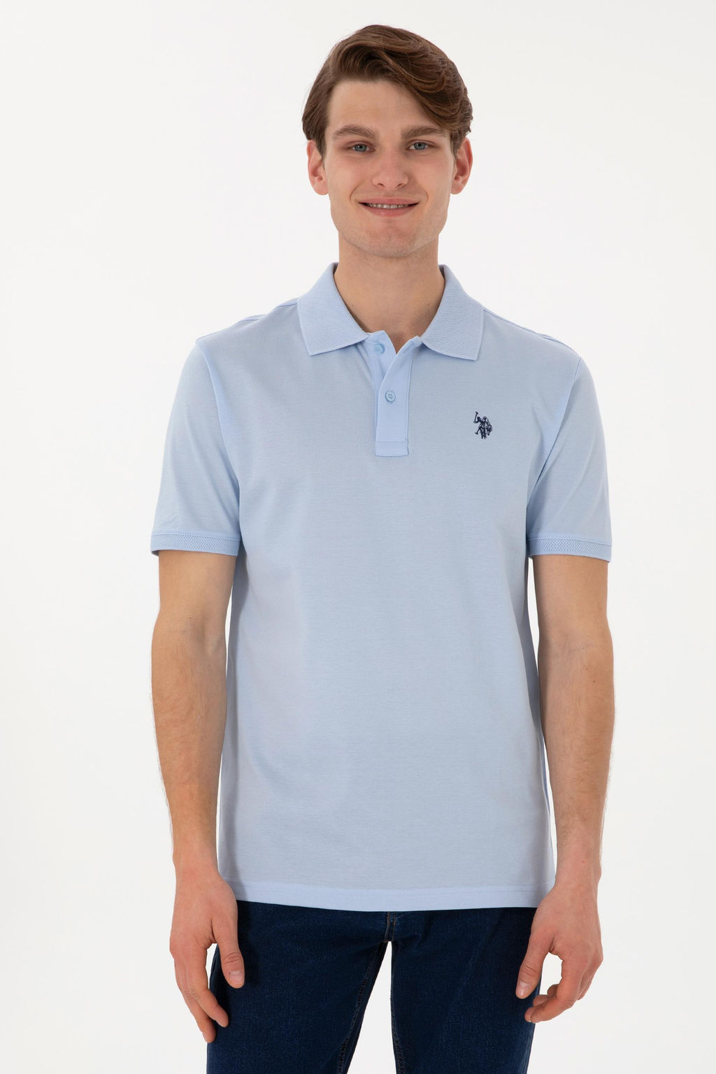Erkek Regular Fit Polo Yaka A__k Mavi Basic Ti__rt
