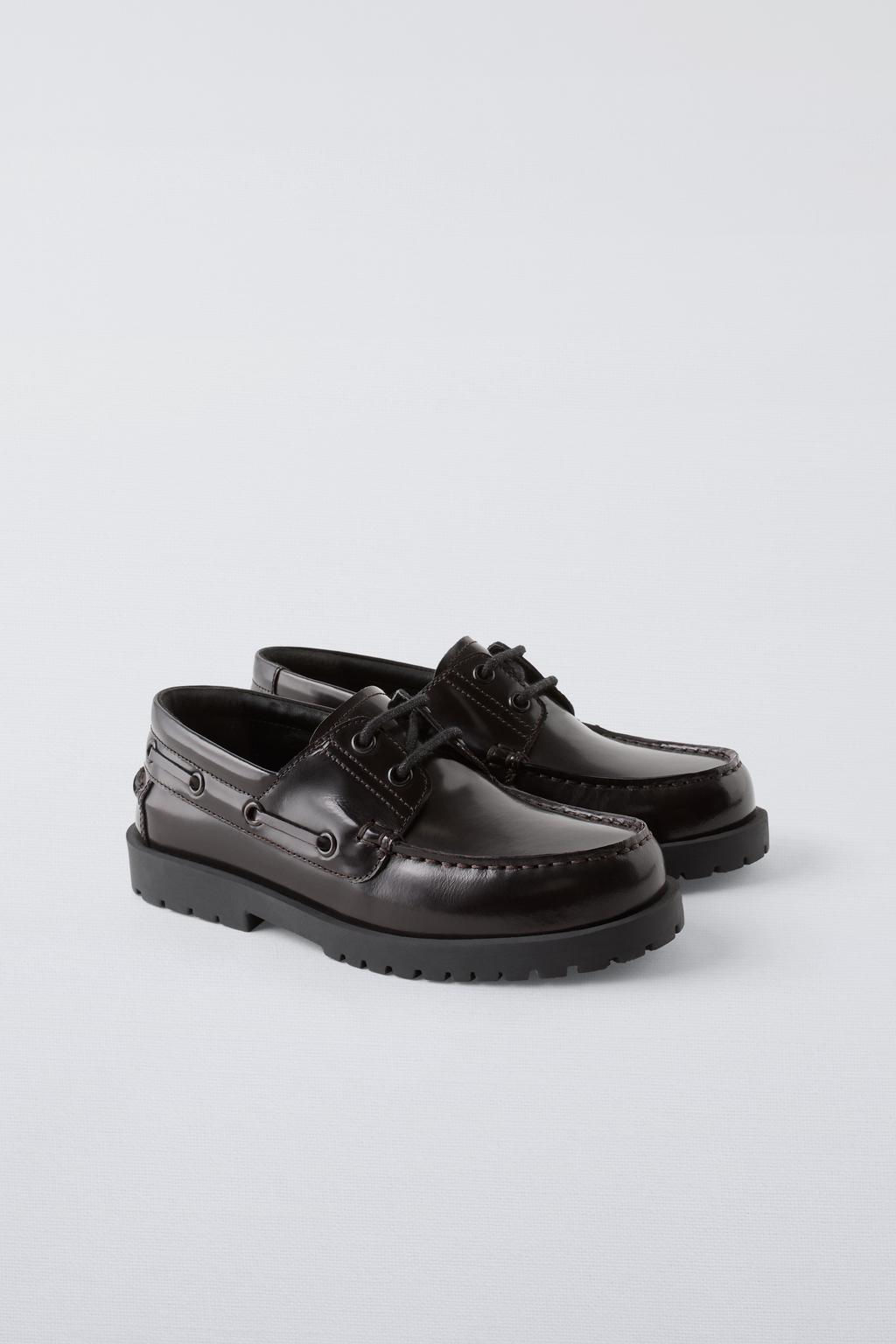 LEATHER TRACK SOLE DECK SHOES - Zara фото 3