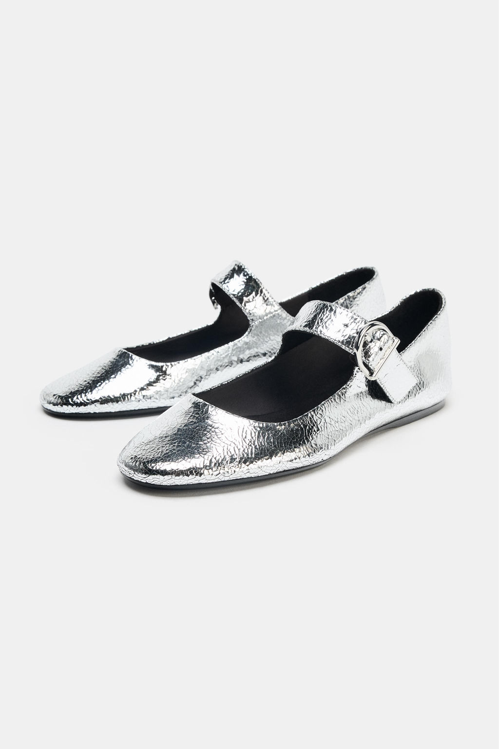 METALLIC LEATHER-EFFECT BALLERINAS - Zara фото 15