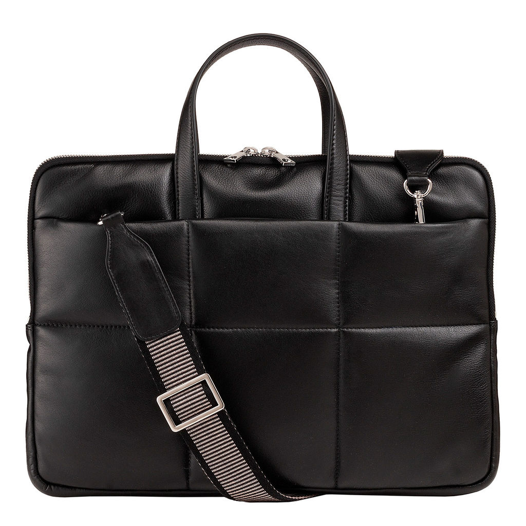 Итальянская кожаная сумка-портфель для ноутбука DuDu серии Togean | черно-розовый