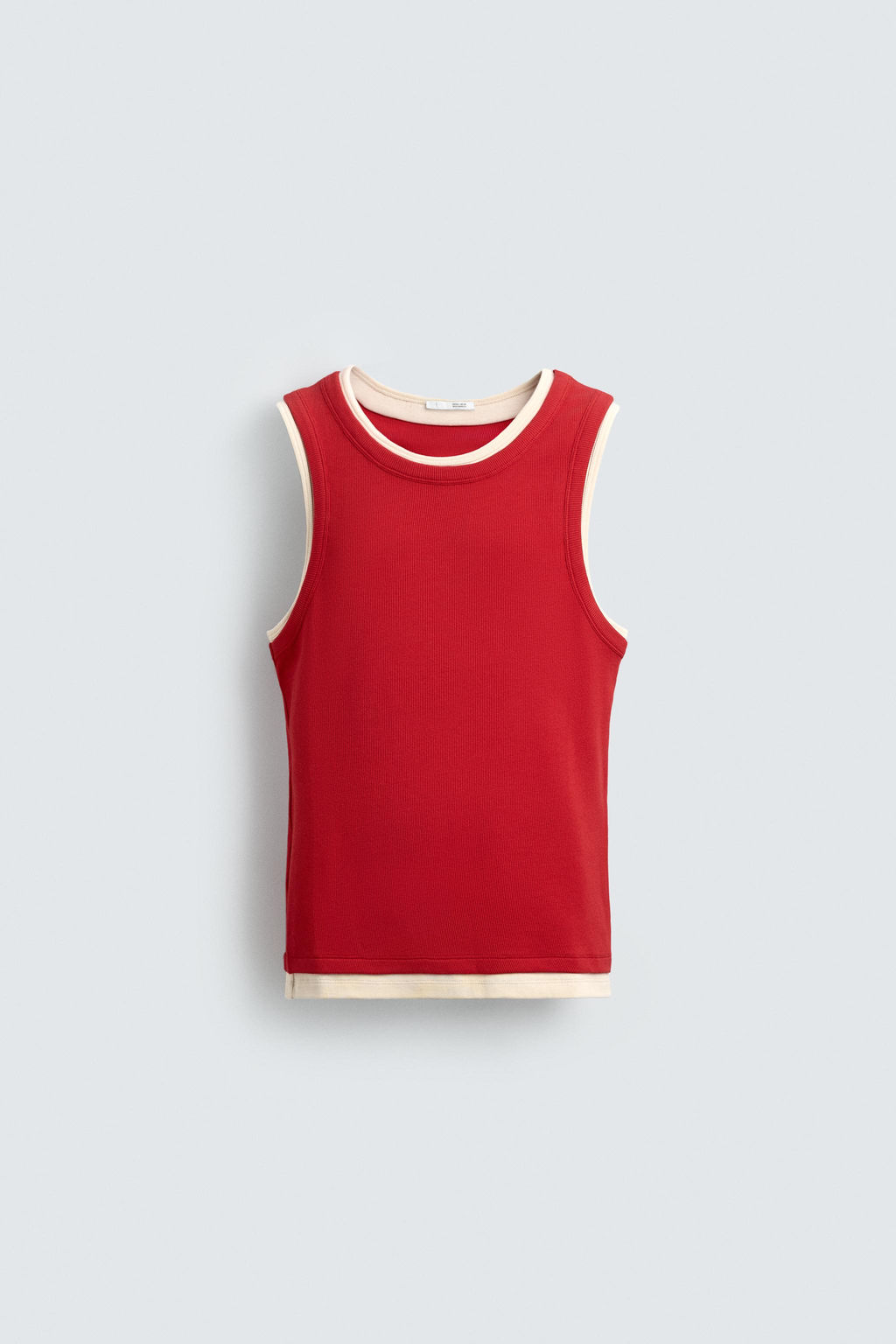 CAMISETA TANK RIB DOBLE / Blanco / Rojo