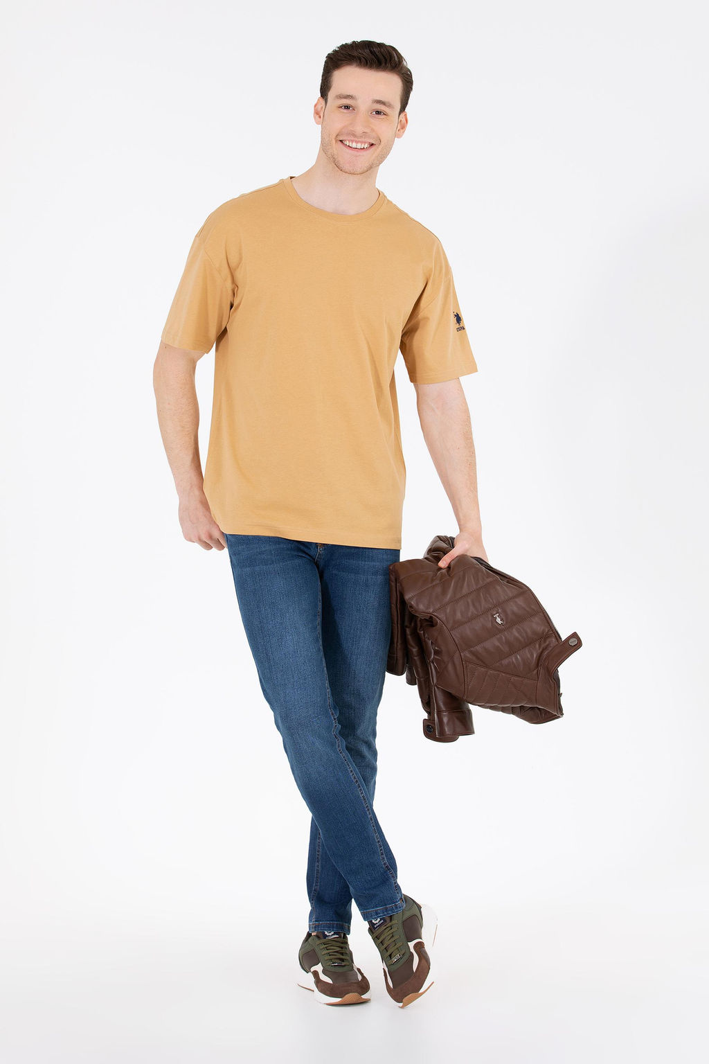 Erkek Camel Oversize Bisiklet Yaka Ti__rt