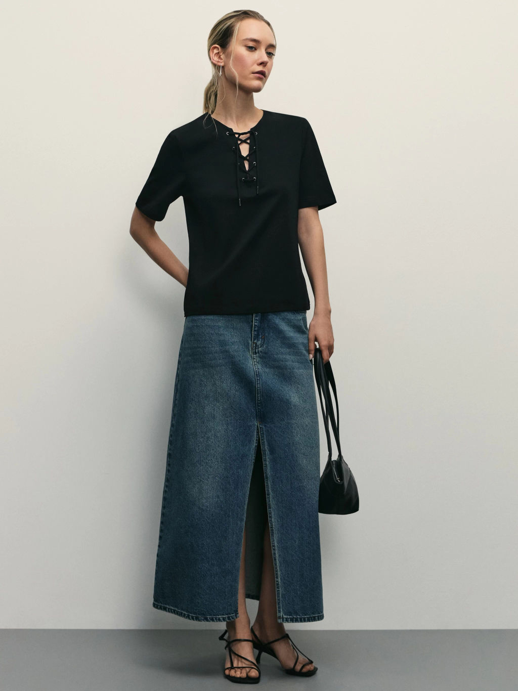 Футболка из хлопка со шнуровкой / Zarina фото 2