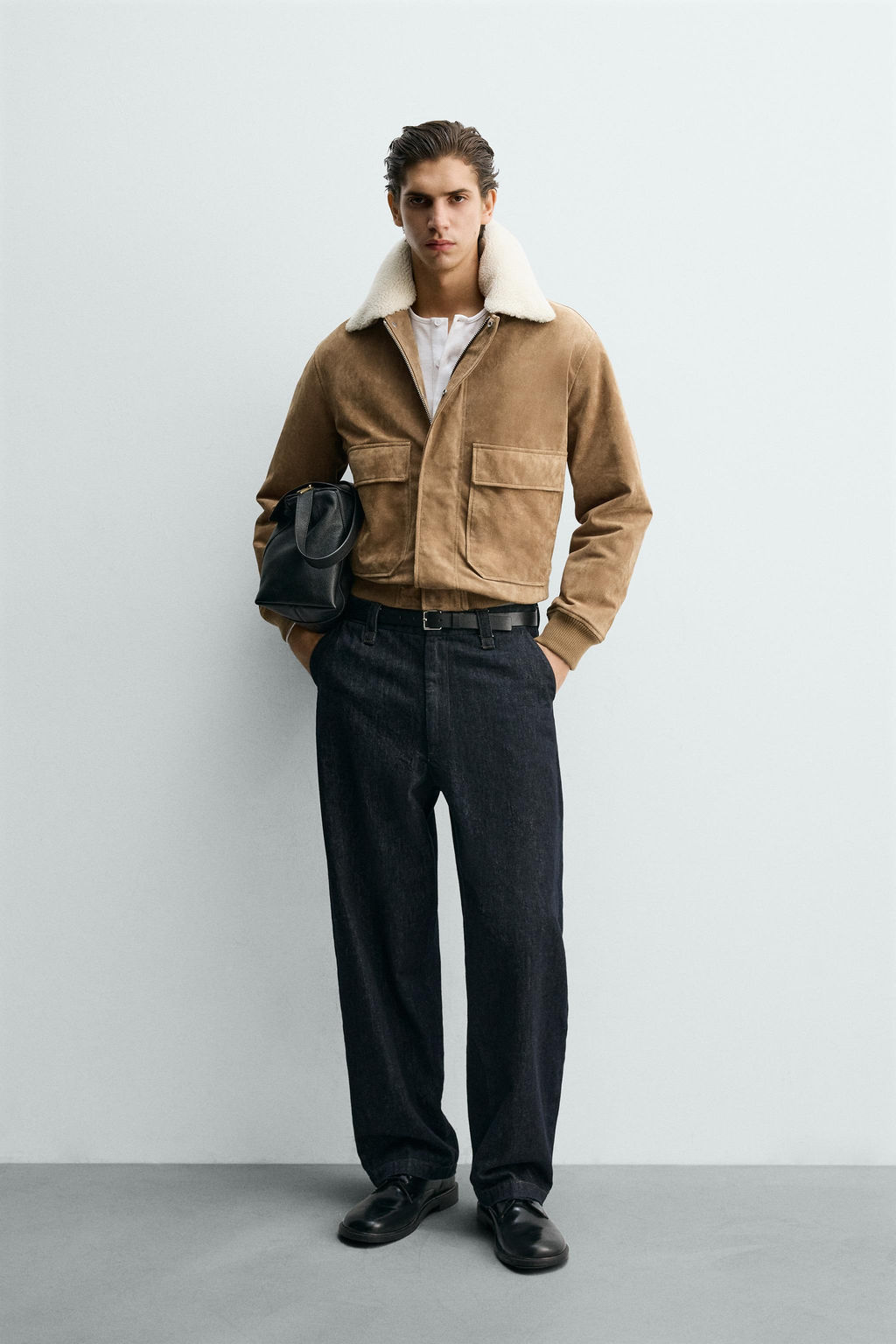 LEATHER AND SUEDE JACKET WITH FAUX SHEARLING - Zara фото 11